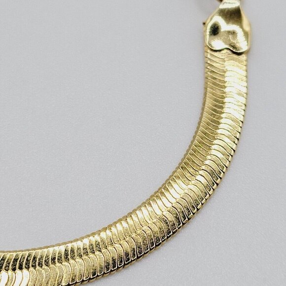 Gold Tone 5mm Herringbone Chain Bracelet Signed Compatibles Hypo-Allergenic 7.25 - Picture 2 of 7